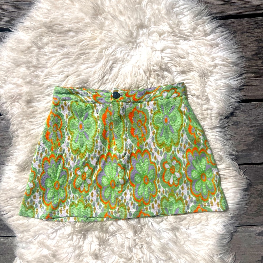 Floral Green and Orange Paisley Mini Skirt 70s Vibes